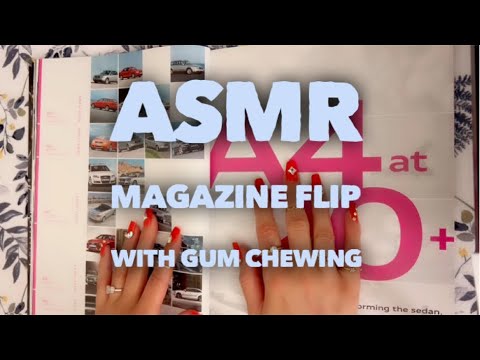 ASMR Gum Chewing Glossy Page Magazine Flip - Audi Magazine (Whispered Commentary)🍬📖🚗💨💕