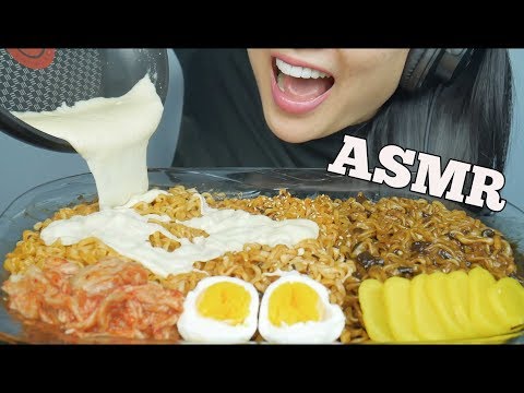 ASMR CHEESY NOODLE FEAST (Spicy Fire + Carnonara + Jjajangmyeon) EATING SOUNDS NO TALKING | SAS-ASMR