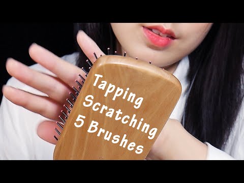 [ASMR] Tapping, Scratching, Sweeping 5 Hair brushes & Combs (No talking) | by Fingertip, Nail (slow)