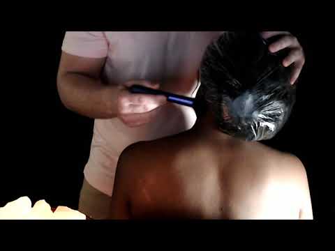 Visual ASMR while it rains: gentle massage for back pain and stiff neck with meditation sounds.