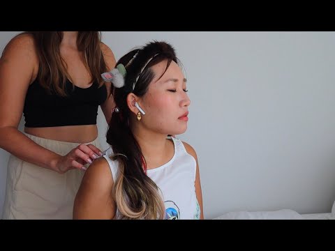 ASMR hair play with fun accessories and fabric scratching on Minji