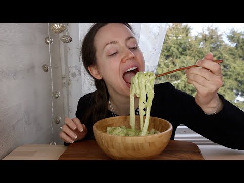 ASMR Whisper Eating Sounds | Zucchini Noodles | Creamy Cheesy Basil Dressing | Mukbang 먹방