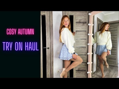 Cosy Autumn Outfits - Tan Pantyhose, Romper, Mini Skirt Try On Haul. Matching Tights with Shiffone.