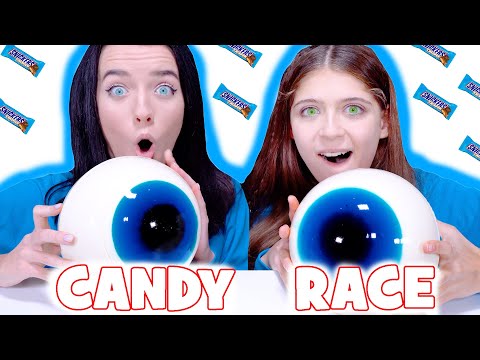 ASMR Candy Race Eating Only Blue Food | Giant Gummy Eyeballs Mukbang