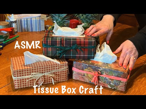 ASMR Tissue box craft (No talking) Wrapping paper sounds/Cutting/Taping (Soft spoken version later)