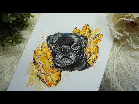 ASMR Painting a Dog PUG in Watercolor #ASMRart  #BobRossInspired #Pugs