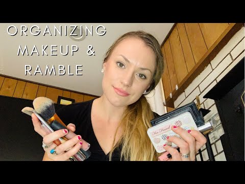 ORGANIZING MY MAKEUP ASMR | Organization And Whisper Ramble ASMR | Going Through Makeup Bag ASMR