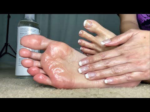 ASMR Oil Feet Massage - French Nails on Toes & Fingers