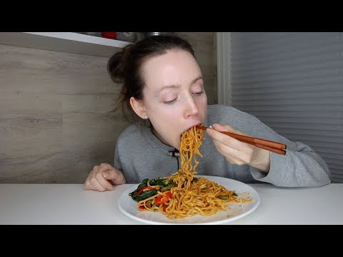 ASMR Whisper Eating Sounds | Tikka Masala Noodle Vegetable Wok