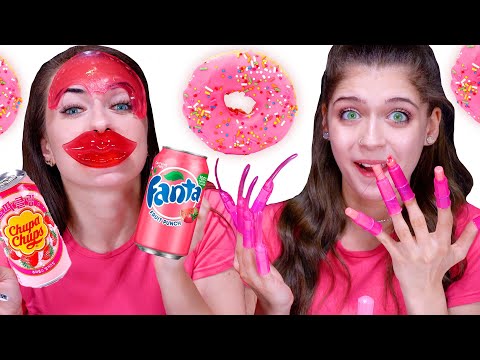ASMR Pink Food Challenge | Eating Only One Color Food For 24 Hours By LiLiBu