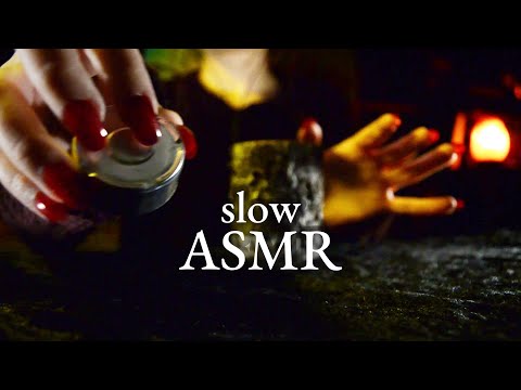 1 hour of SLOW ASMR triggers - rhinestones, hand sounds, wood, crinkles tapping and scratching