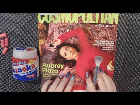 ASMR Gum Chewing Magazine Flip Through| Cosmopolitan Aubrey Plaza | Whispered Page Turning