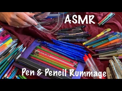 ASMR Request/Pen & pencil rummage and organization/Some heavy plastic crinkles (No talking )