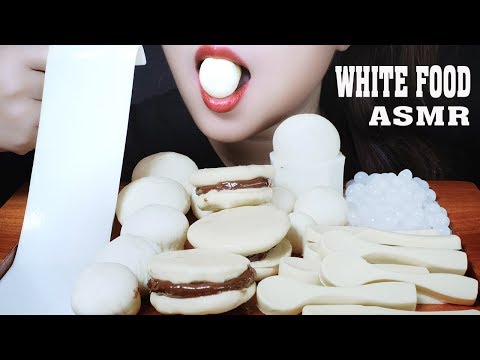 ASMR WHITE FOOD (MILK JELLY SHEET ,ICE CREAM ,POPPING BOBA ,EDIBLE SPOON ,COCONUT PULP,EDILE GLASS)