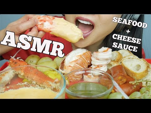 ASMR SEAFOOD *CHEESE Fondue (King Crab + Lobster + Prawns + Sausage) EATING SOUNDS | SAS-ASMR