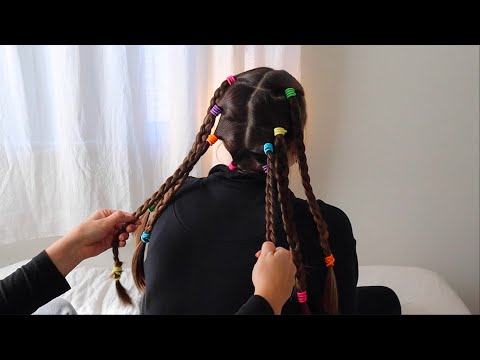 ASMR hair play, brushing and braiding on Katie for sleep and relaxation (whisper)