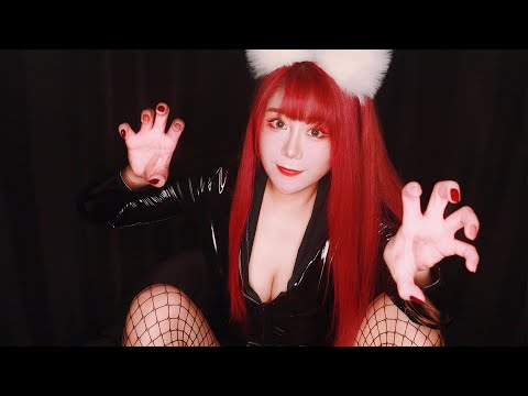 ASMR Cat Girl Got You Leather Suit Latex Suit Scratching & Tapping