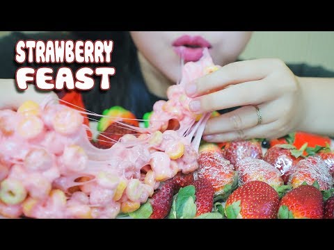 ASMR STRAWBERRY FEAST(MUNG BEAN CAKE,JELLY,TANGHULU,FROOT LOOPS MARSHMALLOW,EDIBLE GLASS)| LINH-ASMR
