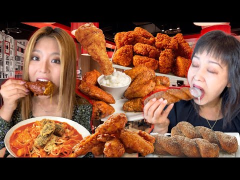 KOREAN FRIED CHICKEN FEAST! Spicy Tteokbokki, noodles, donuts and more