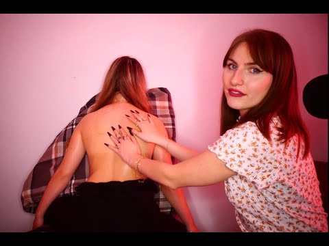 [ASMR] Back & Neck Tracing⁓ Oil Massage (+ tapping) ⁓ Feather Duster ⁓ Hair Brushing (Loud Whispers)