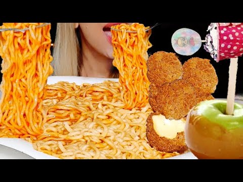 ASMR | Spicy Noodles, Cheese Balls, Candy Apple MUKBANG (No Talking) 먹방
