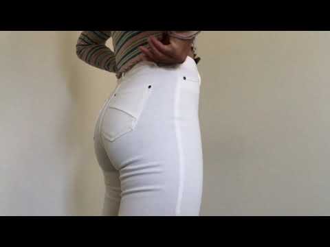 My favorite jean legging pants clothing try on haul OnlyFans model fabric scratching asmr