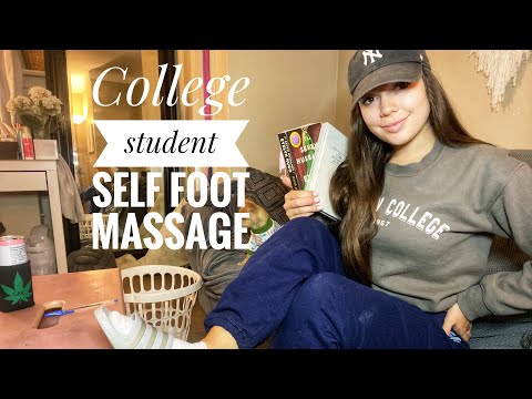 COLLEGE STUDENT RELAXING SELF FOOT MASSAGE