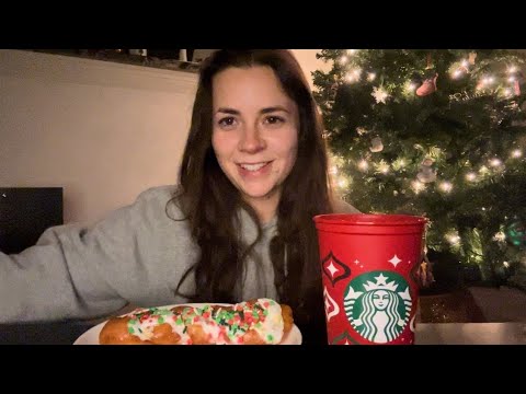 ASMR Christmas Donut & Hot Chocolate Mukbang ☕️🎄