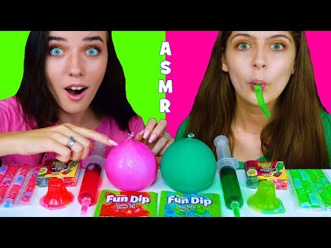 ASMR Pink Food VS Green Food (Jelly Noodles, Jello shooter, Jelly cups, Jelly straws)