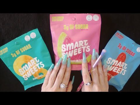 ASMR Eating Smart Sweets Gummy Candy | Peach Rings, Sour Watermelon & Swedish Fish | Whispered
