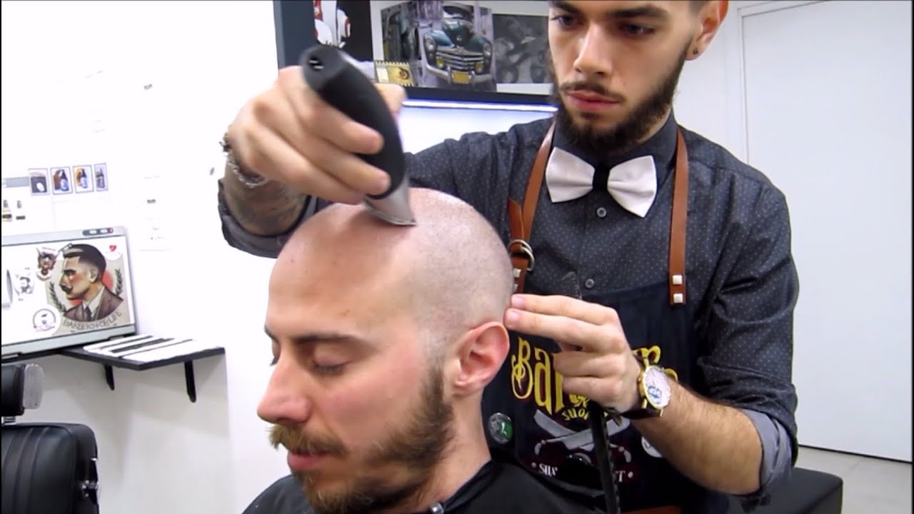 Binaural ASMR - Young Italian Barber clippers head shave - no talking