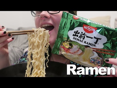 ASMR Nissin Demae [Tonkotsu] Ramen Noodles [Eating Sounds]
