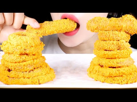 ASMR Cheesy Onion Rings and Cheese Sticks | Ppuring Onion Rings | Crunchy Fried Foods Eating Sounds