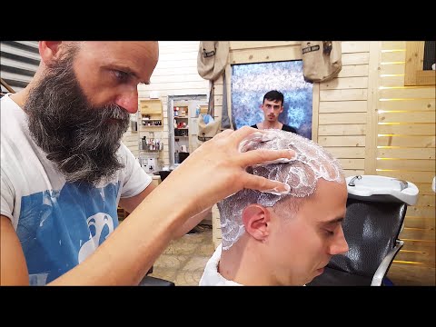 Old School Italian Barber - Head shave with shavette, hot towel and massage  - ASMR intentional