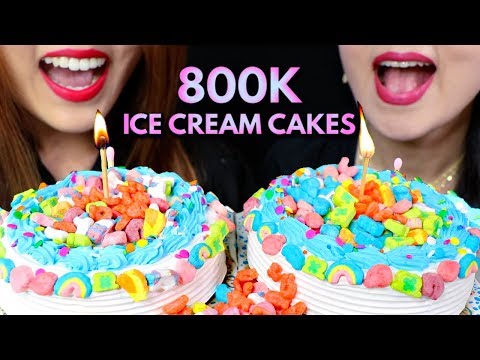 ASMR ICE CREAM CAKES (800K SUBSCRIBERS CELEBRATION CAKES) 아이스크림 케이크 리얼사운드 먹방 ケーキ केक | Kim&Liz ASMR