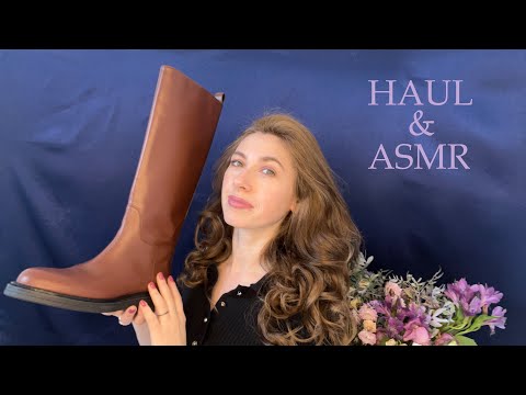 ASMR Haul 👜🎒👢👠 Handbags, scafs, shoes & Whispering, leather sounds