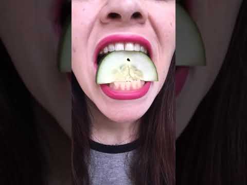 ASMR cool CRUNCHY cuke slice 🥒 cucumber satisfying mouth sounds #shorts