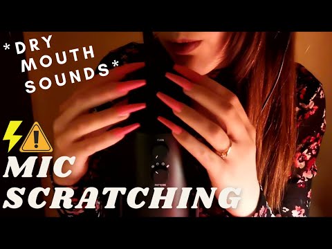 ASMR - FAST MIC SCRATCHING with DRY MOUTH SOUND (tongue clicking, fluttering)