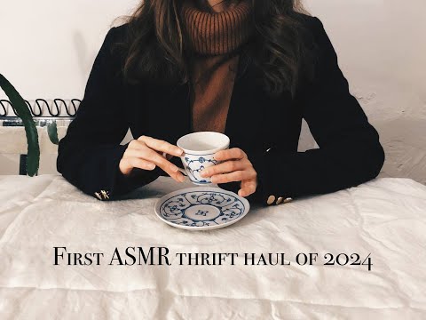 ASMR first thrift haul 2024 | whispering | tapping | fabric sounds | sustainable fashion | 🪐