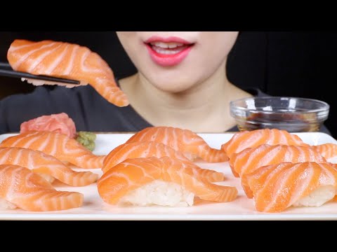 ASMR Salmon Sushi Eating Sounds Mukbang