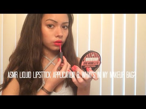 ASMR Liquid Lipstick Application & What's in my Makeup Bag?