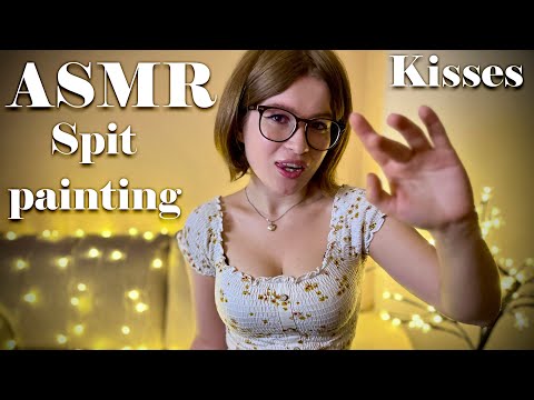 ASMR Spit painting 💦 Mouth sounds, wet kisses, deep breathing, hands movements for your relaxation