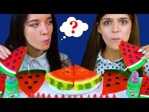 ASMR WATERMELON, GIANT GUMMY WATERMELON, JELLY, COOKIES, CANDY RACE 먹방 EATING SOUNDS