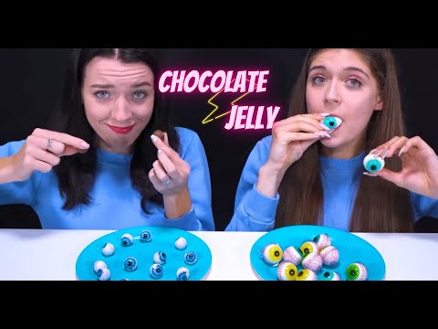 ASMR Chocolate Food Challenge vs Jelly Race  (Tik Tok Jelly, Ufo Wafers, Jello Cups) Mukbang