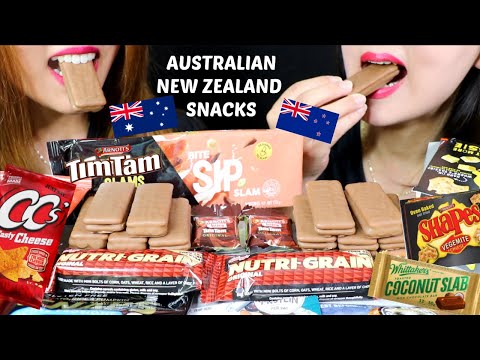 ASMR TRYING AUSTRALIAN + NEW ZEALAND SNACKS (Tim Tams, Chocolate, Chips) 리얼사운드 먹방 | Kim&Liz ASMR