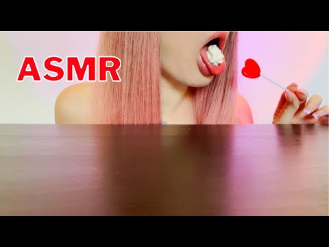 ASMR Mouth Sounds Sucking Heart Lollipops with Whip Cream 🍦