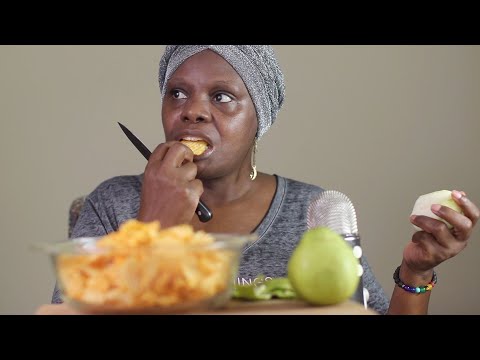 RUFFLE CHEDDAR CHIPS AND PEARS ASMR EATING SOUNDS