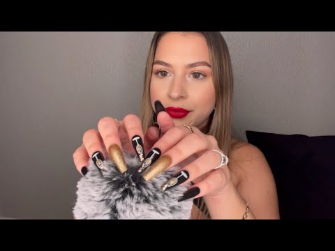 ASMR repeating my intro for 12mins | finger flutters, long nail tapping, mic scratching🌙