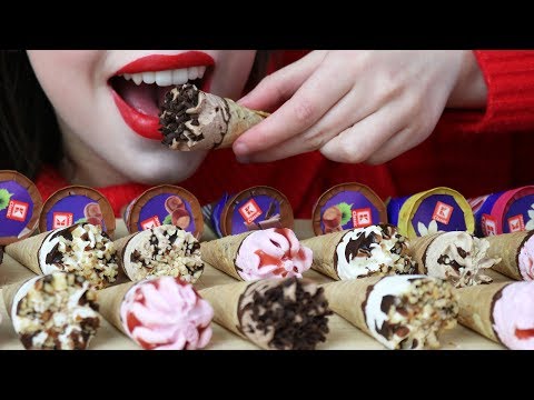 ASMR MINI ICE CREAM CONES | Chocolate, Vanilla & more (Eating Sounds) No Talking