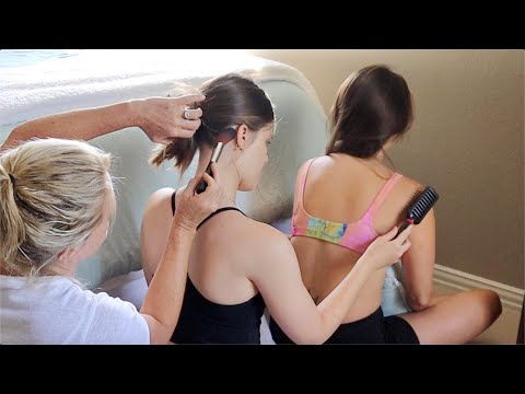 ASMR train with my mom & sister 💖💆‍♀️ (fun hairstyles, back-scratching, shoulder massage)